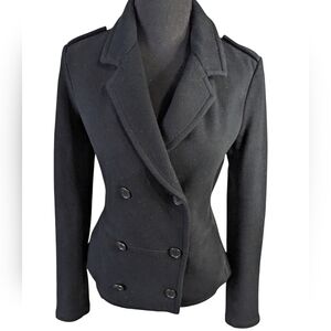 James Perse black bomber double breasted pea coat jacket size 2  US Med